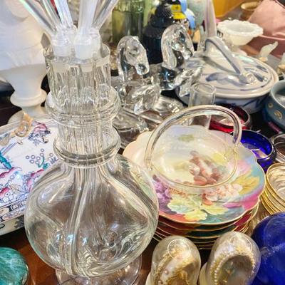 Sale Photo Thumbnail #37: rare vintage czech republic 4 chamber glass decanter with stoppers