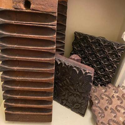 Sale Photo Thumbnail #42: wallpaper print wooden blocks 1800s and candle molds
