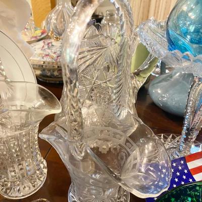 Sale Photo Thumbnail #21: brilliant cut crystal floral baskets and pitcher
