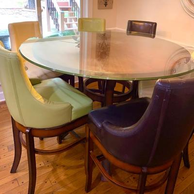 Sale Photo Thumbnail #46: Kitchen table with colorful leather chairs