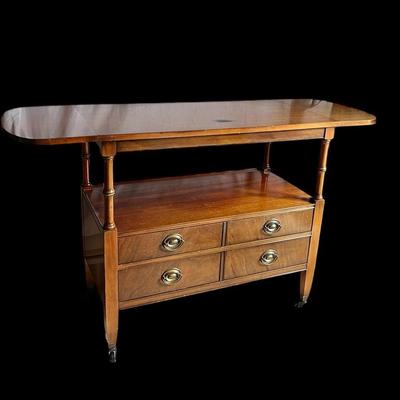 Drexel Mahogany Drop Leaf Rolling Bar Cart Server