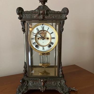 Antique Ansonia Crystal Regulator Clock w/ Mercury Pendulum (WORKS)