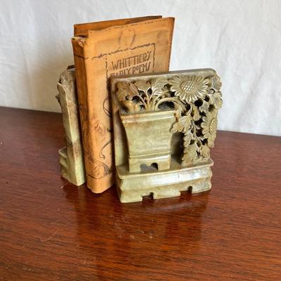 Vintage Chinese Carved Soapstone Bookends, Whittier’s Early Poems 1893