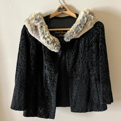 Vintage Black Karakul Persian Lamb Cropped Coat By Roy H. Bjorkman Of Minneapolis 