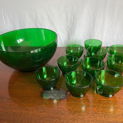 Vintage Forest Green Punch Bowl Set