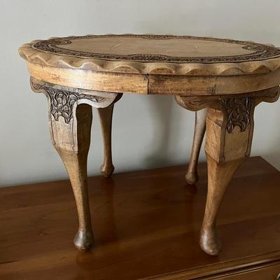 Vintage Hand Carved Petite Side Table 