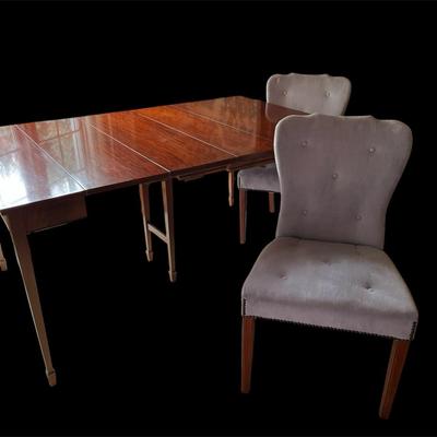 Mid Century Extendable Dining Table with Extra Leaf + 2 Upholstered Chairs