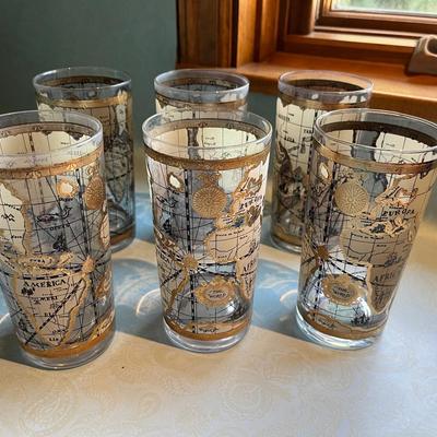 Vintage Cera Old World Map Highball Glasses