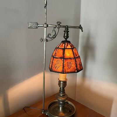 Antique Bridge Table Lamp w/ Amber Mica Shade 