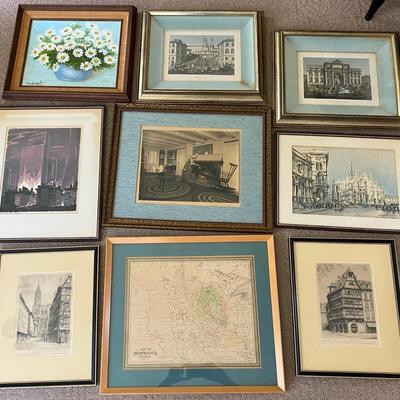 Vintage Daisy Painting with Signature, Map of Minnesota, and Prints