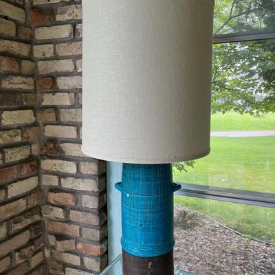 Vintage MCM Turquoise Glazed Pottery Table Lamp 