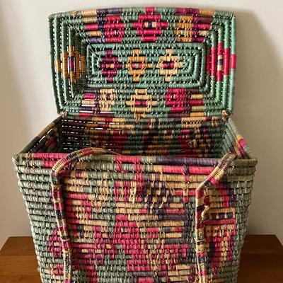 Vintage Artful Hand Woven Palm Fiber Large Basket 