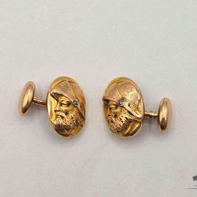 #804 • 10k Gold Cufflinks with Diamond Accent, 5.3g
