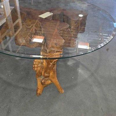 #4714 • Wooden Carved Table with Glass Top
