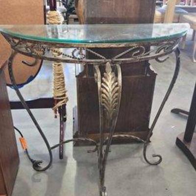 #4684 • Metal and Glass Half Moon Table
