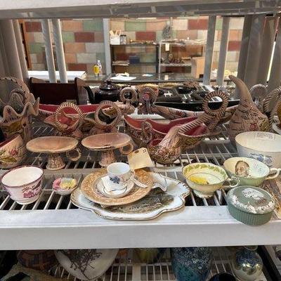 #3070 • Hull Pottery Dishware, Teacups, Bowl, Plates & Jewelry Box
