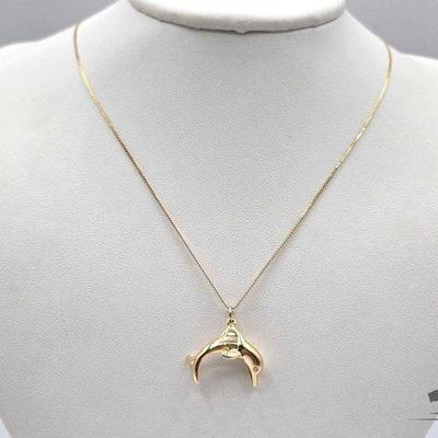 #718 • 14k Gold Dolphin Pendant and Chain, 5.2g
