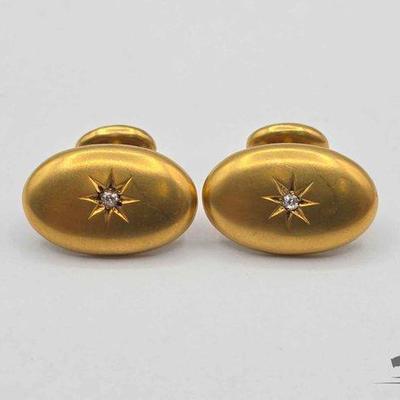 #812 • 10k Gold Cuff Links with Diamond Accent, 3.4g
