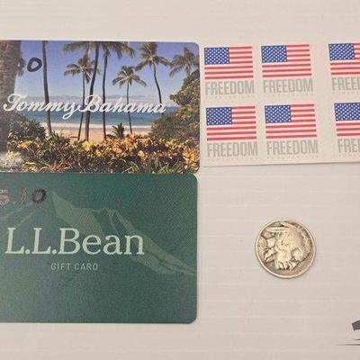 #1922 • Gift Cards, Stamps and Buffalo Nickel
