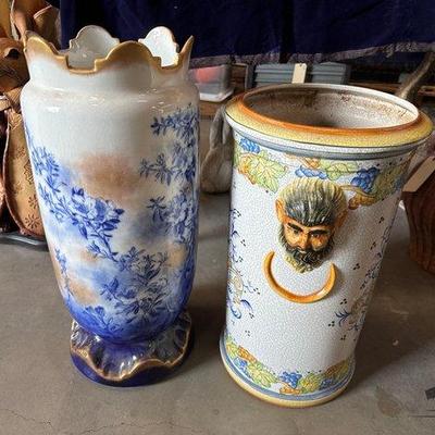#3170 • Italian Ceramic Umbrella Holder & Porcelain Vase
