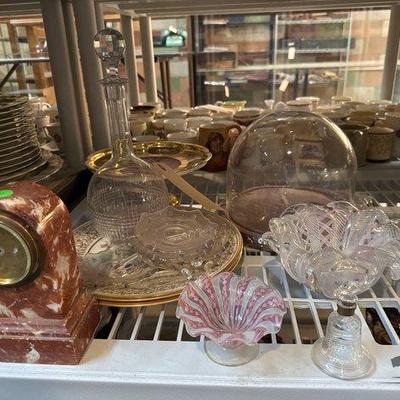 #3074 • Mantel Clock, Candy Dishes, Decanter, Decorative Plates
