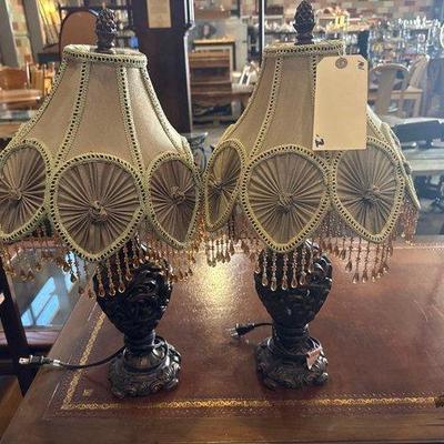 #7528 • Matching Lamps with Embroidered Lampshades

