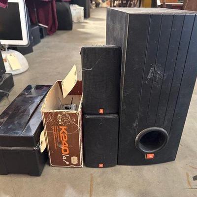 #7048 • JBL Speakers, AKG K240 Headphones, and CDs
