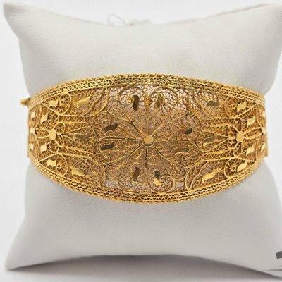 #656 • 18k Gold Filigree Bracelet, 35.8g
