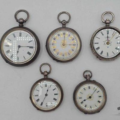 #1106 • (5) Sterling Silver Pocket Watches
