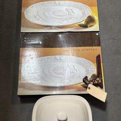 #3034 • Serving Platters, Covered Baker, Glassware and Decor
