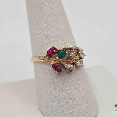 #818 • 10k Gold Ring with Rubies & Rhinestones, 2.3g
