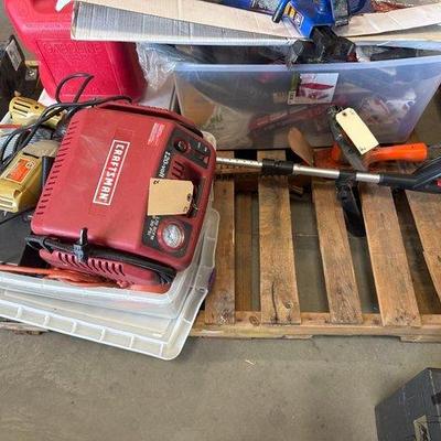 #6362 • Craftsman Inflator, Power Drills, Extension Cords, Battery Charger, Weed Whacker, Hedge Trimmer
