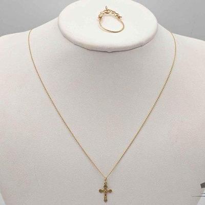 #762 • 14k Gold Cross Necklace and Heart Pendant, 1.6g
