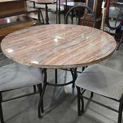 #4760 • 3 Person Faux Marble Table and Chairs
