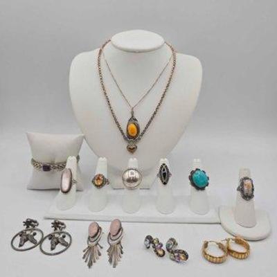 #906 • Sterling Silver Necklaces, Rings, Earrings & Bracelet, 157.9g
