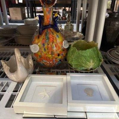 #3244 • Glass Blown Clown Decanter, Lettuce Bowl, Swan
