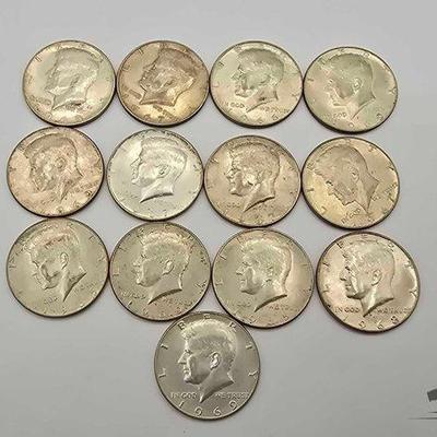 #1450 • (13) 40% Silver Kennedy Hald Dollars
