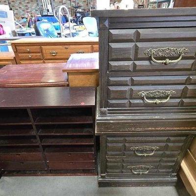 #4144 • (2) Wooden Side Tables & Wooden Mail Sorter
