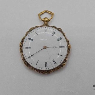 #1100 • 18k Gold Echappta Cylndre Quatre Trous Rubis Pocket Watch

