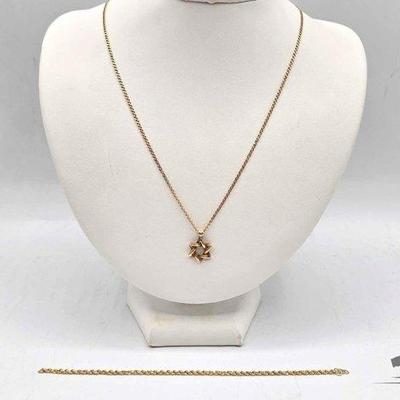#724 • 14k Gold Chain with Star of David Pendant and Partial Chain Piece, 4.7g
