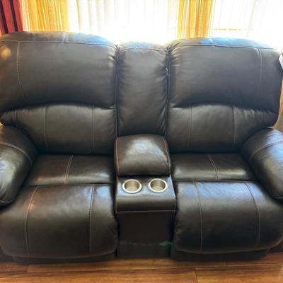 Lot 214: New Signature Design By Ashley Dual Reclining Loveseat W/ Console 