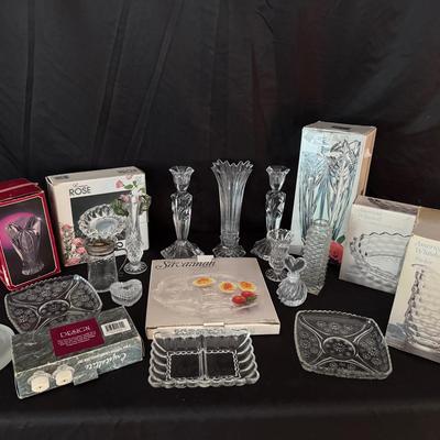Lot 236: Leaded Glass Platters, Vases And Candlesticks