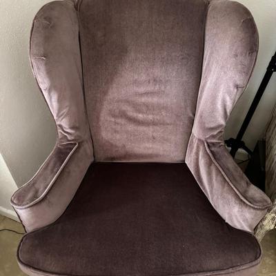 Lot 247: Dusty Plum Velvet Vintage Wingback Chair 