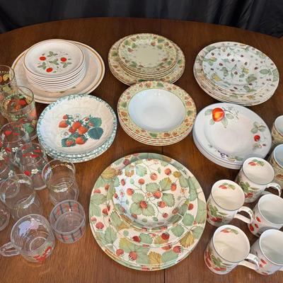 Lot 200: Collection Of Strawberry Plates And Glasses