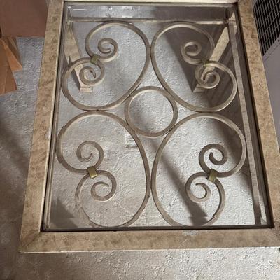 Lot 231: Glass Top Wrought Iron End Table 
