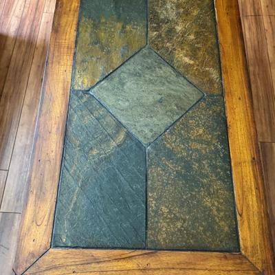 Lot 216: Rustic Slate Top Coffee Table With Wrought Iron Legs 