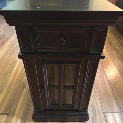 Lot 223:: Wood Side Table With Glass Front Door 