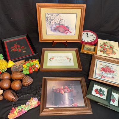 Lot 212: Strawberry Wall Art And Wooden Fruit Collection 