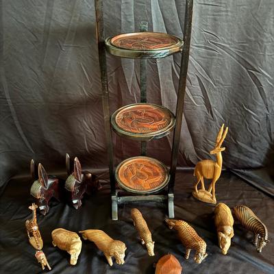 Lot 220: African Folk Art Wood Carved Table And Animals