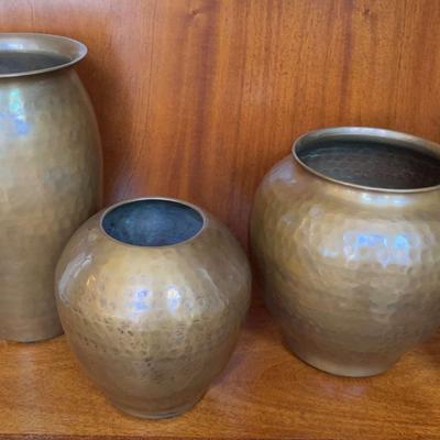Trio of Hammered Copper Vases